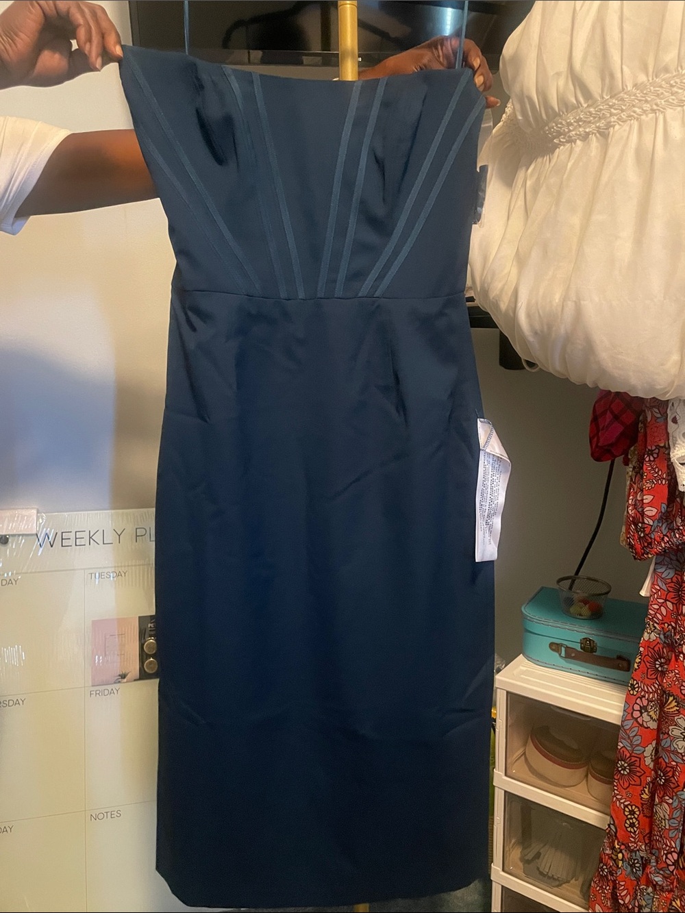 Strapless Navy Sheath Dress - Classic Cocktail Style with removable straps